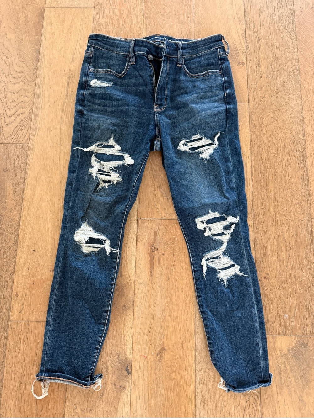 Women's Short Ripped Skinny Jeans/Jeggings in Dark Blue